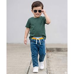 Babyhug Denim Full Length Solid Jeans with Stretch - Blue