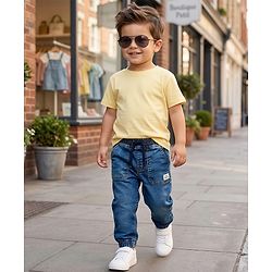 Babyhug Full Length Washed Denim Jeans with Stretch - Blue