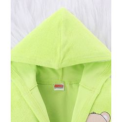 Babyhug Knit Full Sleeves Terry Bath Robe With Hood & Teddy Bear Embroidery - Green