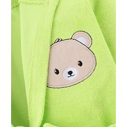 Babyhug Knit Full Sleeves Terry Bath Robe With Hood & Teddy Bear Embroidery - Green