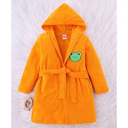 Babyhug Knit Full Sleeves Terry Bath Robe With Hood & Teddy Bear Embroidery - Green