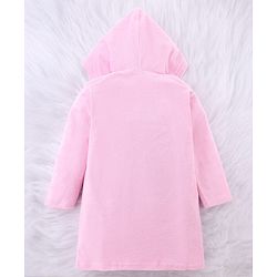 Babyhug Terry Knit Full Sleeves Bath Robe With Hood & Butterfly Embroidery - Pink