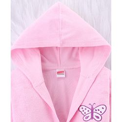Babyhug Terry Knit Full Sleeves Bath Robe With Hood & Butterfly Embroidery - Pink