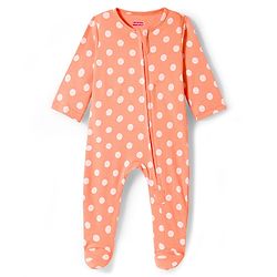 Babyhug Cotton Knit Full Sleeves Footed Sleepsuit With Polka Dot Print & Cap - Peach
