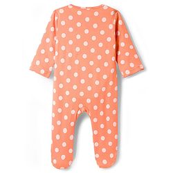 Babyhug Cotton Knit Full Sleeves Footed Sleepsuit With Polka Dot Print & Cap - Peach