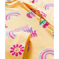 Babyhug Cotton Knit Full Sleeves Footed Sleepsuit With Floral Print & Cap - Yellow