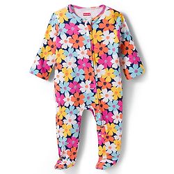 Babyhug Cotton Knit Full Sleeves Footed Sleepsuit With Floral Print & Cap - Navy Blue