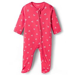 Babyhug Cotton Knit Full Sleeves Footed Sleepsuit With Heart Print & Cap - Pink
