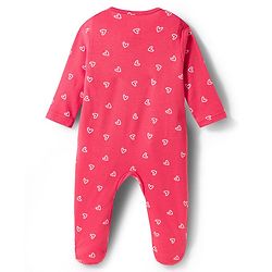 Babyhug Cotton Knit Full Sleeves Footed Sleepsuit With Heart Print & Cap - Pink