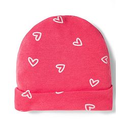 Babyhug Cotton Knit Full Sleeves Footed Sleepsuit With Heart Print & Cap - Pink