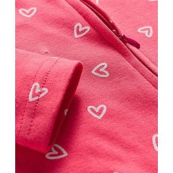 Babyhug Cotton Knit Full Sleeves Footed Sleepsuit With Heart Print & Cap - Pink