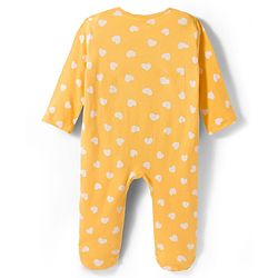 Babyhug Cotton Knit Full Sleeves Footed Sleepsuit With Heart Print - Yellow