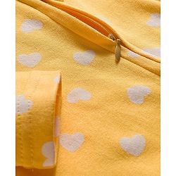 Babyhug Cotton Knit Full Sleeves Footed Sleepsuit With Heart Print - Yellow