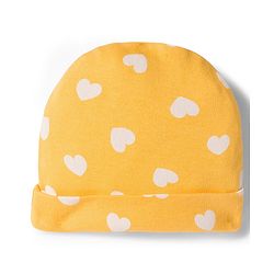 Babyhug Cotton Knit Full Sleeves Footed Sleepsuit With Heart Print - Yellow