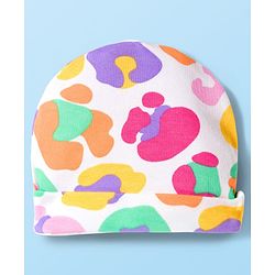 Babyhug Cotton Knit Full Sleeves Sleepsuit With Abstract Print & Cap - White