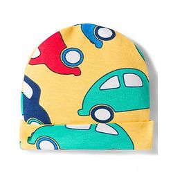 Babyhug Cotton Knit Full Sleeves Footed Sleepsuit With Vehicle Print & Cap - Yellow