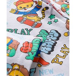 Babyhug Cotton Knit Full Sleeves Footed Sleepsuit With Bear Print & Cap - White