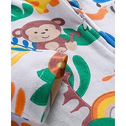 Babyhug Cotton Knit Full Sleeves Footed Sleepsuit With Jungle Theme Print & Cap - White