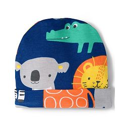 Babyhug Cotton Knit Full Sleeves Footed Sleepsuit With Jungle Theme Print & Cap - Navy Blue