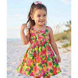 Babyhug 100% Cotton Woven Sleeveless Floral Printed Frock - Multicolour