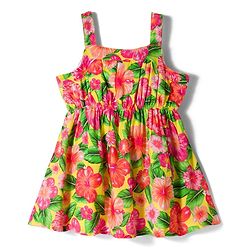 Babyhug 100% Cotton Woven Sleeveless Floral Printed Frock - Multicolour