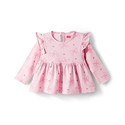 Babyhug Single Jersey Knit Full Sleeves Top & Leggings Set With Bow & Heart Print - Pink