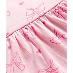 Babyhug Single Jersey Knit Full Sleeves Top & Leggings Set With Bow & Heart Print - Pink