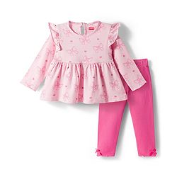Babyhug Single Jersey Knit Full Sleeves Top & Leggings Set With Bow & Heart Print - Pink
