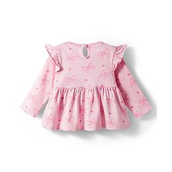 Babyhug Single Jersey Knit Full Sleeves Top & Leggings Set With Bow & Heart Print - Pink