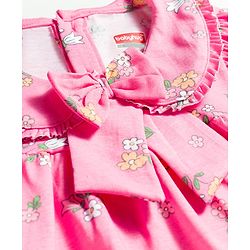 Babyhug Single Jersey Knit Full Sleeves Floral Printed Top & Leggings Set with Bow Applique - Pink