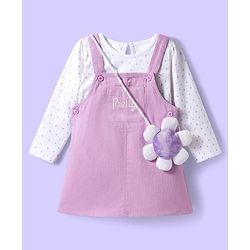 Babyhug 100% Cotton Woven Frock With Polka Dots Printed Inner Tee - Violet