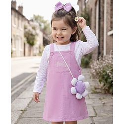 Babyhug 100% Cotton Woven Frock With Polka Dots Printed Inner Tee - Violet