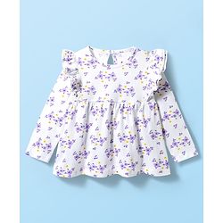 Babyhug Single Jersey Knit Full Sleeves Floral Printed Top & Leggings Set - White & Pink