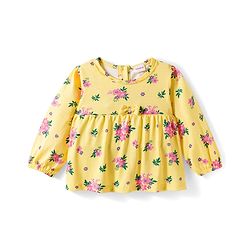 Babyhug Single Jersey Knit Full Sleeves Top & Leggings Set With Floral Print - Yellow & Pink