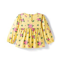 Babyhug Single Jersey Knit Full Sleeves Top & Leggings Set With Floral Print - Yellow & Pink
