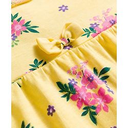 Babyhug Single Jersey Knit Full Sleeves Top & Leggings Set With Floral Print - Yellow & Pink