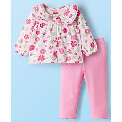 Babyhug Single Jersey Knit Full Sleeves Top & Leggings Set With Floral Print - Multicolor