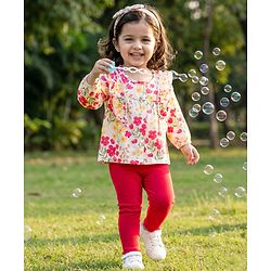 Babyhug Single Jersey Knit Full Sleeves Top & Leggings Set With Floral Print - Multicolor