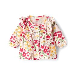 Babyhug Single Jersey Knit Full Sleeves Top & Leggings Set With Floral Print - Multicolor