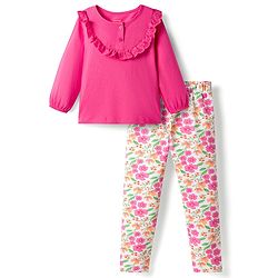 Babyhug Single Jersey Knit Full Sleeves Top & Leggings Set With Floral Print - Pink