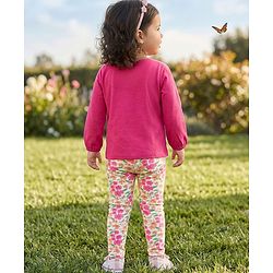 Babyhug Single Jersey Knit Full Sleeves Top & Leggings Set With Floral Print - Pink