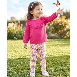 Babyhug Single Jersey Knit Full Sleeves Top & Leggings Set With Floral Print - Pink