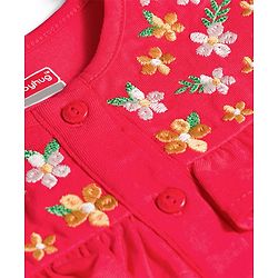 Babyhug Single Jersey Knit Full Sleeves Top & Leggings Set With Floral Embroidery & Print - Red & White
