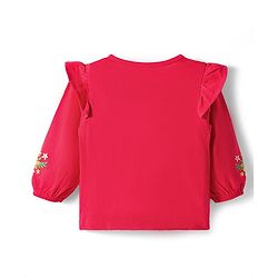 Babyhug Single Jersey Knit Full Sleeves Top & Leggings Set With Floral Embroidery & Print - Red & White