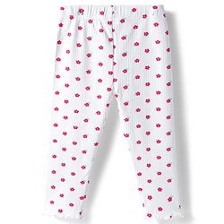 Babyhug Single Jersey Knit Full Sleeves Top & Leggings Set With Floral Embroidery & Print - Red & White