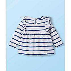 Babyhug Single Jersey Knit Full Sleeves Striped Top & Leggings Set with Butterfly Embroidery - Pink & Blue