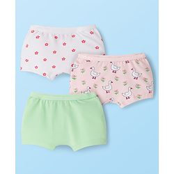 Babyhug Cotton Lycra Knit Hipster With Floral Print Pack Of 3 - White Peach & Light Green