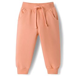Babyhug Terry Knit Full Sleeves Deer Embroidered Top with Frill Detailing & Trouser - Peach