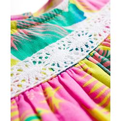 Babyhug Cotton Woven Sleeveless Floral Printed Frock With Lace Detailing & Headband - Multicolor