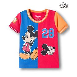 Babyhug Disney Single Jersey Knit Half Sleeves Cut & Sew T-Shirt with Mickey Mouse Graphic - Multicolor